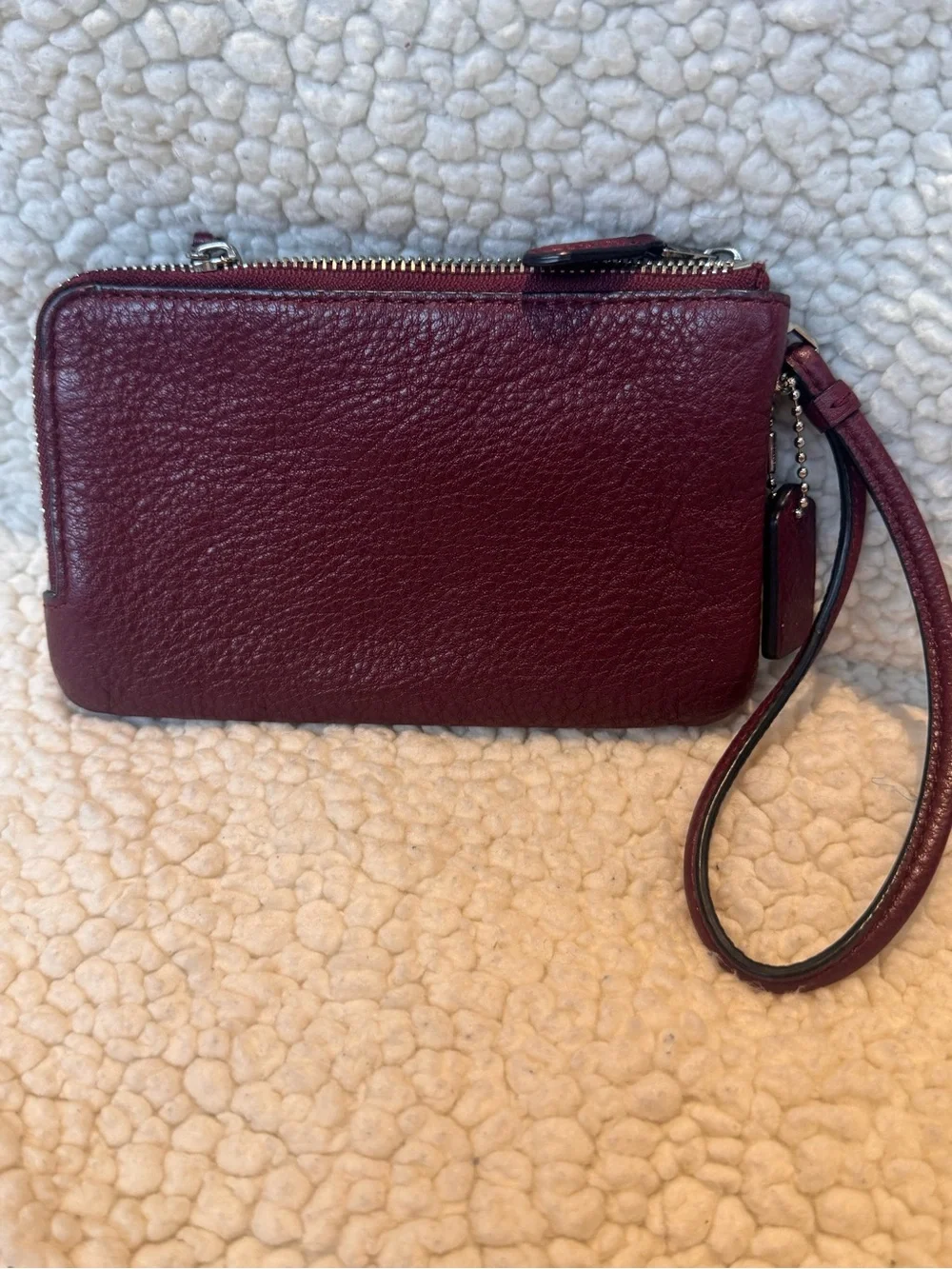 Coach Leather Wristlet Clutch in Deep Burgundy